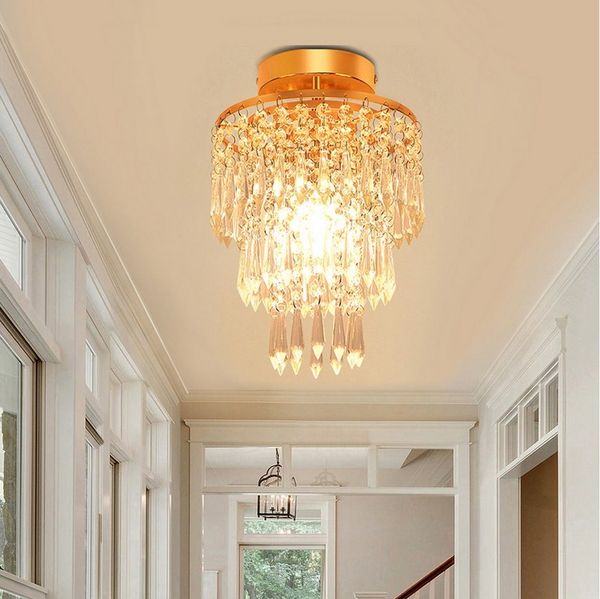 oyajia Deckenleuchte Goldene Edelstahl Kristall Kronleuchter Deckenlampe, E14 Lampenfassung, LED wechselbar, Ø20x28cm Chrom-Stil Deckenleuchte, für Schlafzimmer, Flur, Esszimmer