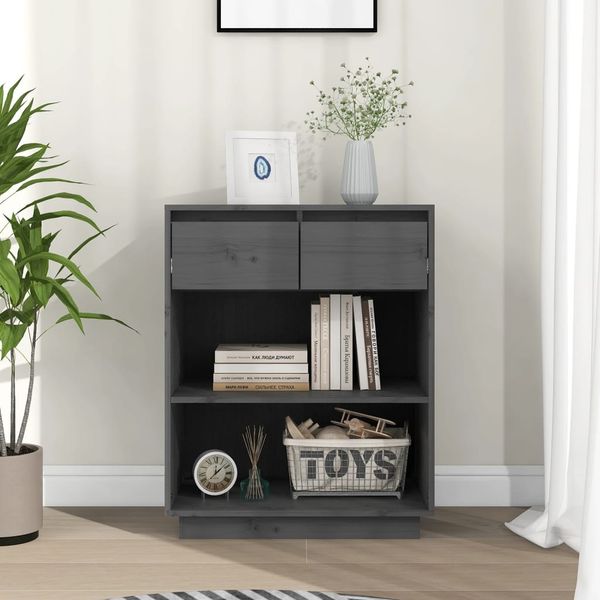 Beistellschrank, Büroschrank, Sideboard Grau 60x34x75 cm Massivholz Kiefer