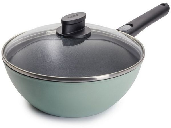 WOLL MADE IN GERMANY Wok Ecolour Ø 24 cm inkl. Deckel, Aluminiumguss (Set, 2-tlg), abnehmbarer Stiel