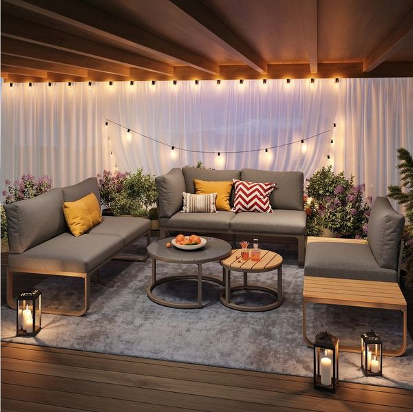 REDOM Gartenlounge-Set Modernes Gartenmöbelset,mit verzinktem Eisengestell, (für 4-5 Personen – Bequeme Sofas mit grauen Kissen, 2 stapelbare Couchtische, verzinkter Eisenrahmen, verstellbare Füße), mit Relaxfunktion