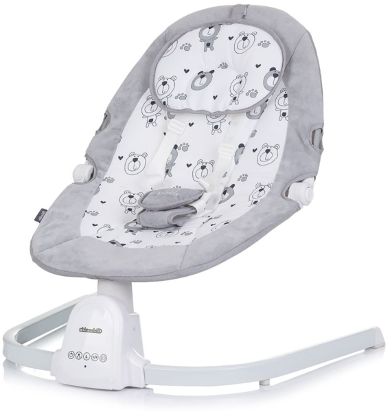 Chipolino Babywippe Oasis Fernbedienung, Timer, Moskitonetz, Gurt, Plüschtiere hellgrau