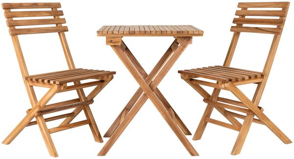 House Nordic Café-Set, 2 Stühle und 1 Tisch, Teakholz, natur