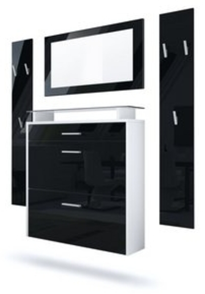 Vladon Garderobe Malea, Garderobenset bestehend aus 1 Hängeschuhschrank, 1 Wandspiegel und 2 Garderobenpaneele, Weiß matt/Schwarz Hochglanz Bild 6