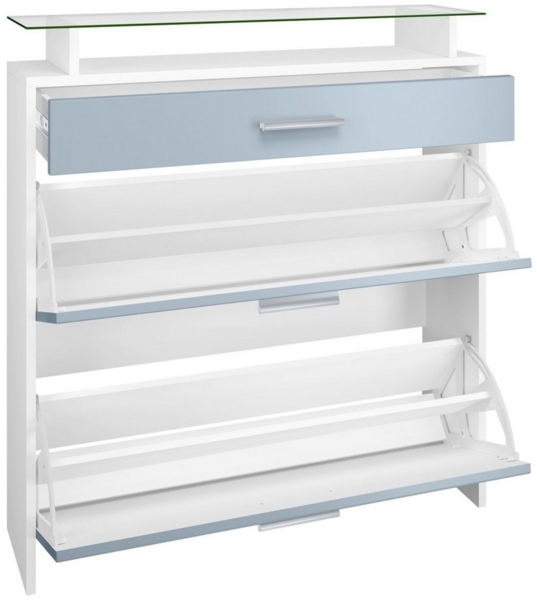 Vladon Garderobe Malea, Garderobenset bestehend aus 1 Hängeschuhschrank, 1 Wandspiegel und 2 Garderobenpaneele, Weiß matt/Schwarz Hochglanz Bild 2