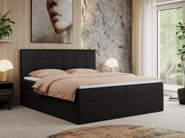 Boxspringbett, Doppelbett Matratze und Topper, Polsterbett - CENTOS - 140x200cm - Schwarz Kunstleder - H4