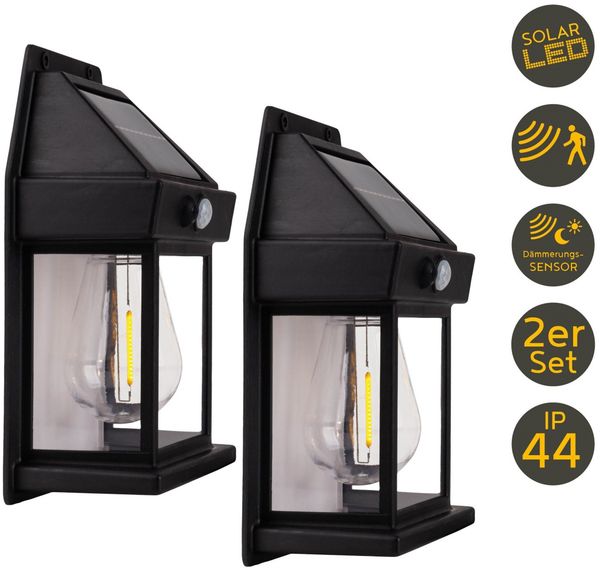 Light&More LED Solarwandleuchte 2er Set 2800-3200K schwarz