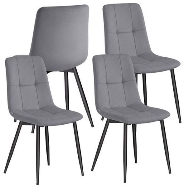 VASAGLE Küchenstühle gepolstert, Esszimmerstühle Samt, moderner Sessel mit verstellbaren Füßen, für Wohnzimmer, 4er Set, grau