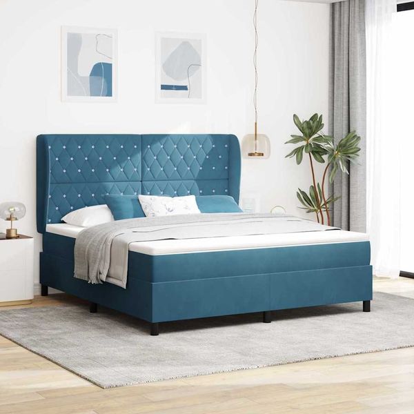 vidaXL Boxspringbett mit Matratze Dunkelblau 200 x 180 cm Samt 3340890