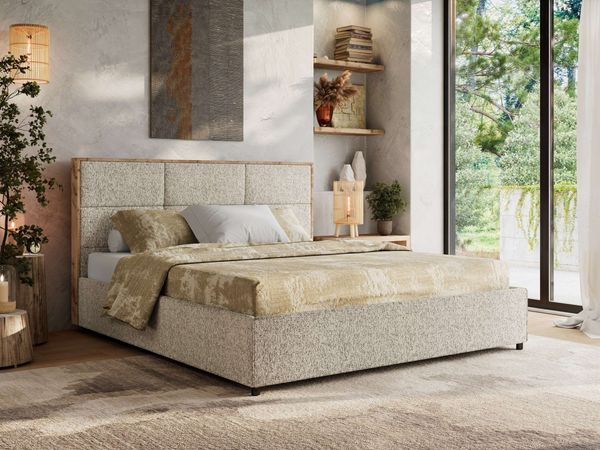 Premium Polsterbett LERIO CLASSIC 160 x 200 cm mit Stauraum, gepolstertem Kopfteil, Gasdruckfedern & Lattenrost - Modernes Design, Inkl. Lattenrost Foam Matratze - Dunkelbeige Strukture - MIRO LUX