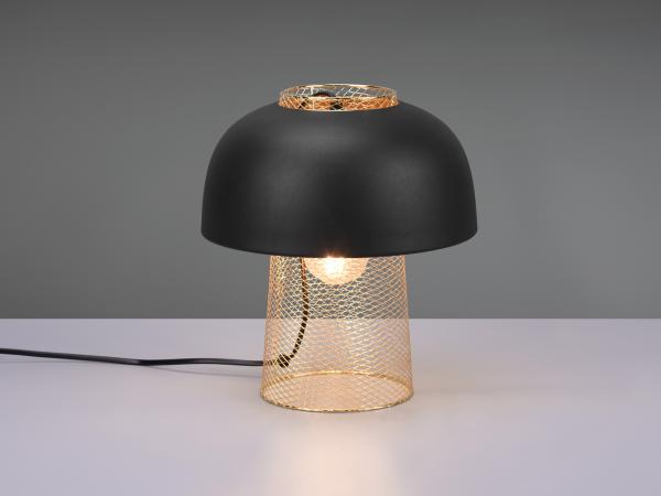 LED Tischleuchte Metall Schwarz Gold mit Drahtgeflecht, Ø 25cm