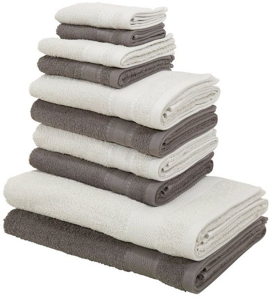 OTTO home Handtuch Set Afri, Duschtücher, Handtücher, Gästetücher, Seiftücher, Walkfrottee (Set, 10-St), zweifarbig, 100% Baumwolle, weich, mit Bordüre