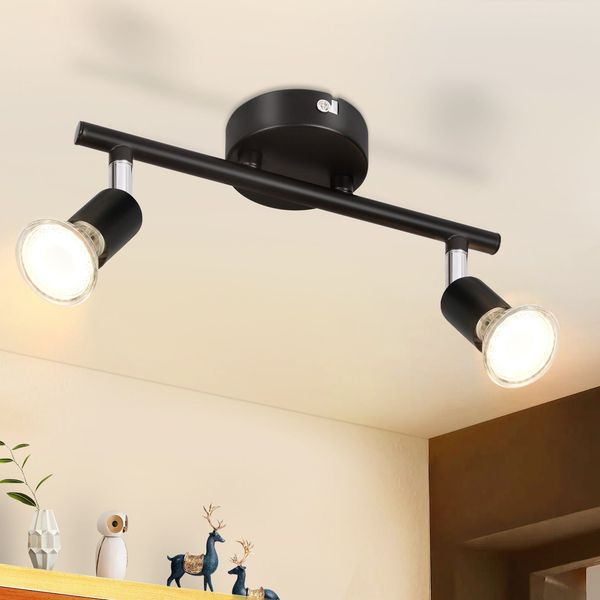 ZMH Deckenstrahler Schwarz 2 Flammig Deckenleuchte - Deckenspots GU10 Schwenkbar 330° Drehbar Deckenlampe Modern Metall Spot Decke Wohnzimmer Schlafzimmer Flur Ohne Leuchtmittel,Max 25Wx2