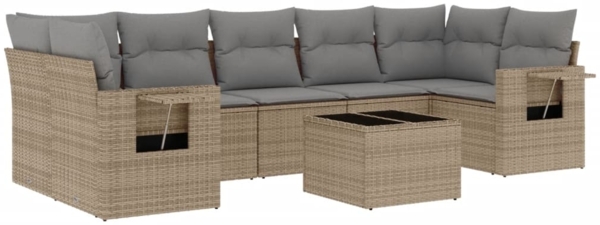 vidaXL 8-tlg. Garten-Sofagarnitur mit Kissen Beige Poly Rattan 3219938