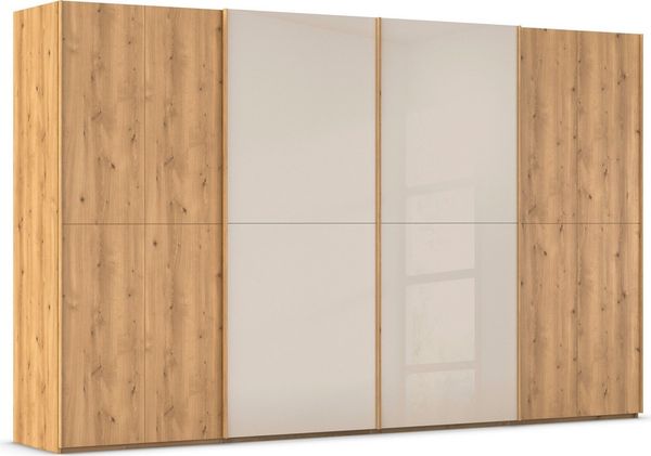 rauch Schwebetürenschrank Kleiderschrank Schrank Garderobe Schlafzimmerschrank SCALE-WOOD edle geteilte Front in massiver Asteiche mit Glastüren MADE IN GERMANY