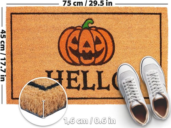 BRUBAKER Fußmatte Halloween Fußmatte für Außen und Innen - Hello mit Grusel Kürbis, Rechteckig, Höhe: 15 mm