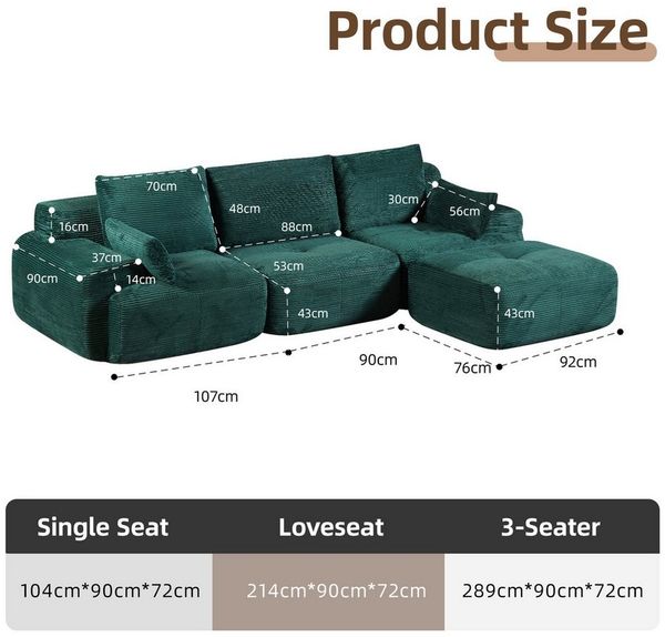 Leawin Sofa Sofa 3-2-1 Sitzer mit Schlaffunktion – Wohnzimmersofa modern & bequem, Bequemes Sofa mit Bettfunktion – modern, kompakt und flexibel nutzbar