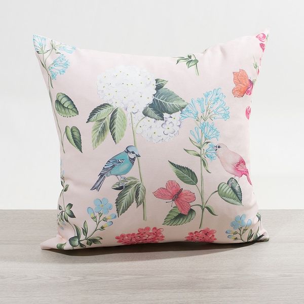 Kissen Deko von Lysel - rosa Vögel und Pflanzen Tipasa 45x45 Polyester kissenbezug Dekokissen