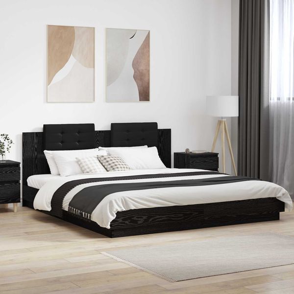 vidaXL Bettgestell mit Kopfteil Schwarz Eichen-Optik 200 x 200 cm 3416333