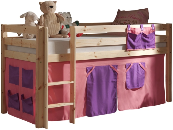 Kinderbett Karolina 210x114x106 Massivholz Natur Textilset Bella