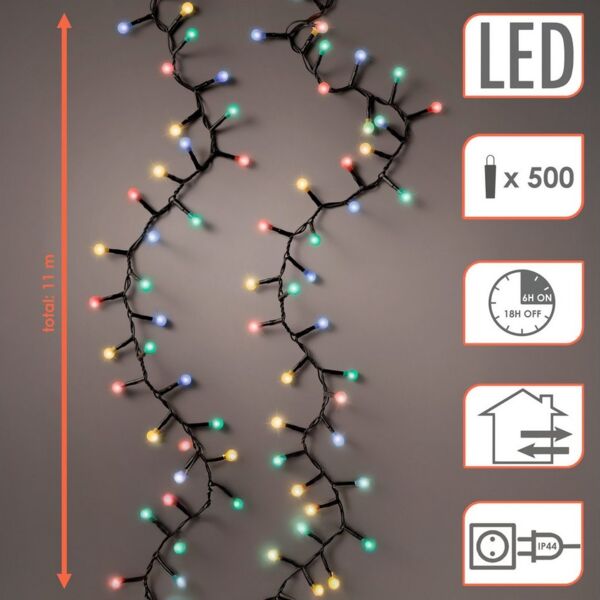 Spetebo LED-Lichterkette für Außen und Innen - 11 m - bunte mini Kugeln, 500-flammig, inklusive IP44 Spritzwasser geschützem Netzstecker