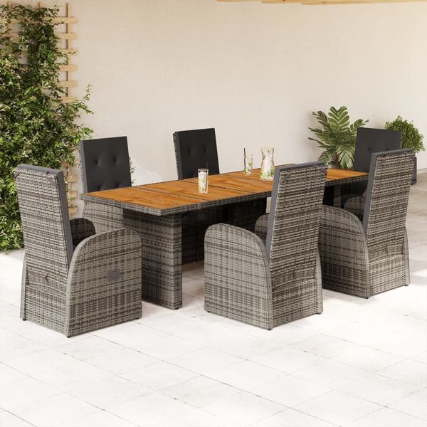 vidaXL 7-tlg. Garten-Essgruppe mit Kissen Grau Poly Rattan 3277594