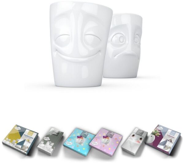 FIFTYEIGHT PRODUCTS Becher Becher Set Nr. 2 - vergnügt + verdutzt + Servietten - OHNE HENKEL, 1-tlg.