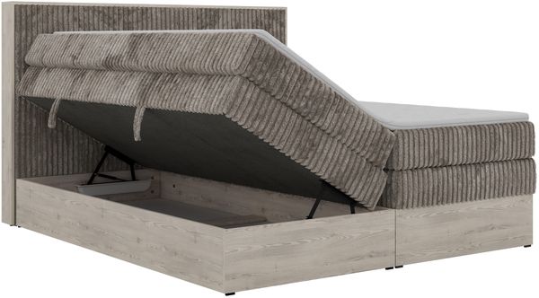 Boxspringbett mit Bettkasten NORDIC KING 160 x 200 cm, 7-Zonen Multipocket-Matratzen H3 und Topper T25, zwei Bettkästen, holz Optik, gepolstertes Kopfteil - Hellbraun Cord Bild 8