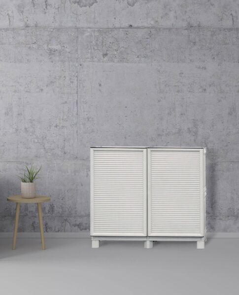 Dmora - Waremme Outdoor-Garderobe, Outdoor-Möbel, Mehrzweck-Balkongarderobe, Outdoor-Schrank, 100% Made in Italy, Hellgrau, 100 x 39 x 92 cm