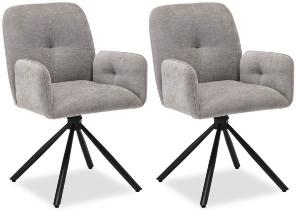 Esszimmerstühle Drehbar Set 2 Stühle für den Esstisch Drehstuhl mit Armlehne Stoff Grau Polsterstühle Sessel Modern