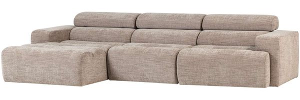 Ecksofa Novi aus robustem Melange-Stoff, modern mit Chaiselongue, Natur, verstellbare Nackenstütze, links