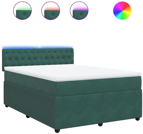 vidaXL Boxspringbett mit Matratze Dunkelgrün 140x190 cm Samt 3290043