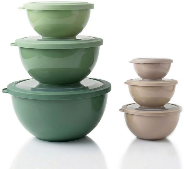 Arendo Salatschüssel 6er Schüssel Set mit Deckel, 0,26 bis 5 Liter, Rührschüssel, Kunststoff, (Set, 6-tlg), auslaufsicher, stapelbar, Spülmaschinen & Mikrowellen geeignet