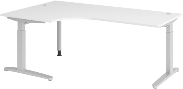 bümö Eckschreibtisch höhenverstellbar 200x120 cm in weiß, Metallgestell in silber - Schreibtisch groß, Bürotisch höhenverstellbarer, Büroschreibtisch & Computertisch PC Tisch Büro, X82-W-SS