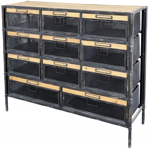 Kommode Schrank 11 Schubladen Metall Holz Schwarz L107cm Chic Antique 40043524