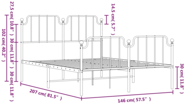 vidaXL Bettgestell mit Kopf- und Fußteil, Metall, Schwarz, 140x200 cm Bild 4