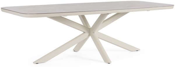 Gartenesstisch Occsai aus Aluminium und Stein, modern, rechteckig, beige Pelikan, 240x110 cm, für 6–8 Personen