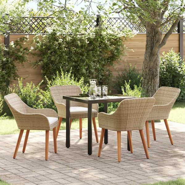 vidaXL Garten Essgruppe mit Kissen 5 pcs Beige Poly-Rattan 3261699