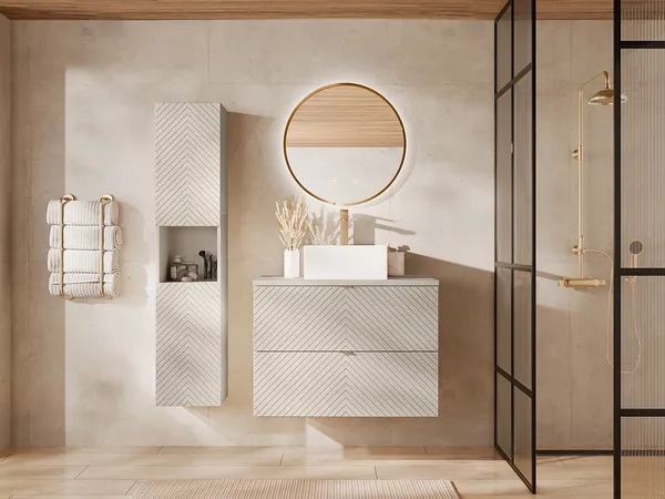 Vente-unique - DORIONI Bathroom furniture set Holz, Platte Beige - B 46,5 cm x H 61,6 cm x L 80 cm