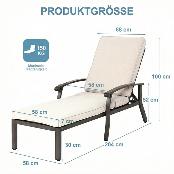 LVHOM Sonnenliegen 1 St, Verstellbare Aluminium-Liege mit Kissen, Gartenliege Rostfrei/wasserfest, 60 x 183 x 39 cm Bild 8