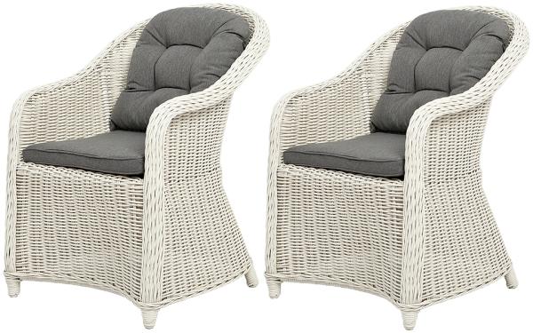 2er Set Sessel BELLA Polyrattan Eierschalenweiß Gartensessel Armlehnsessel