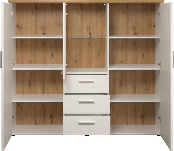 Highboard 'Shade', Andersen Pinie weiß und Eiche Artisan, 159x140 cm, ohne Beleuchtung Bild 2