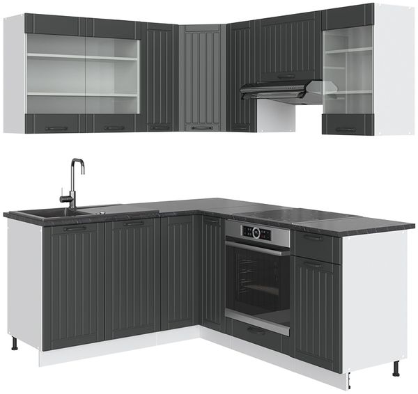 Eckküche Fame-Line Anthrazit Landhaus/Weiß 190 x 60 cm , AP Anthrazit Vicco