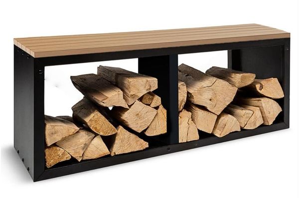 osoltus Brennholzregal Brennholzlager mit Bank 102 x 35 x 40 cm Schwarz