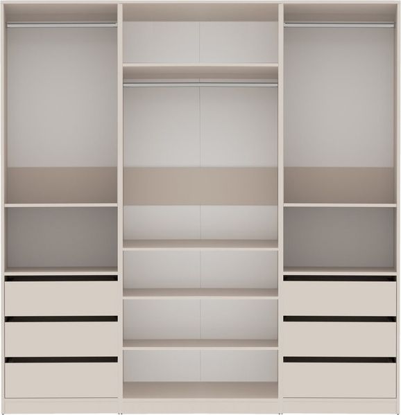 Marmex Möbel TRES SET T offener Schrank-Set für Kleidung, Schuhe, Kleiderschrank mit Einlegeböden, Kleiderstangen und Schubladen, laminierte Spanplatte, graubeige cashmere, 200x206x51 cm