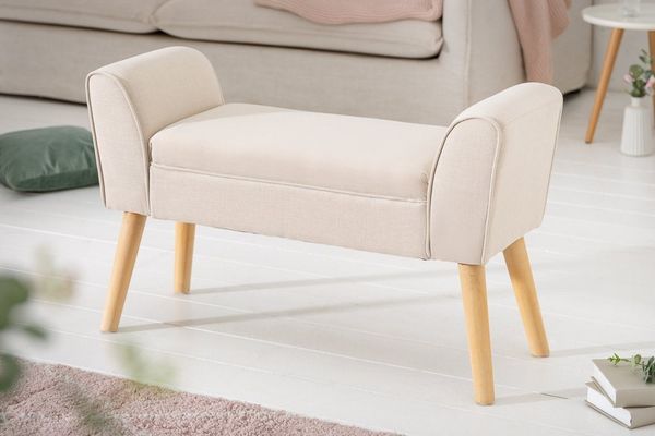 Elegante Sitzbank Scarlett 90cm beige Leinen mit Armlehnen Bank Flurbank Polsterbank