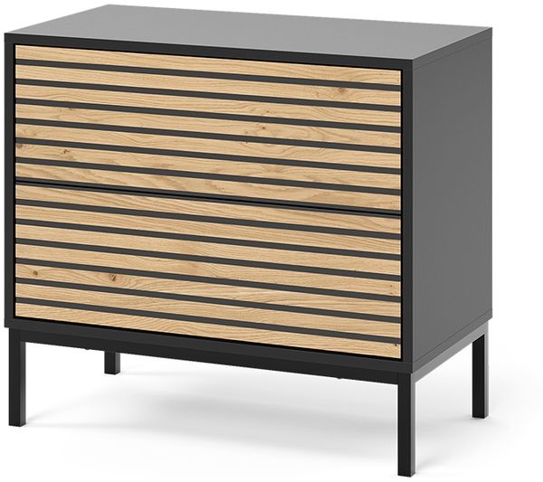 Nachttisch Eliza Goldkraft Eiche/Anthrazit 66 x 60 cm mit 2 Schubladen Vicco