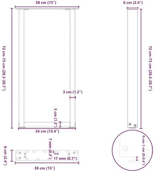 vidaXL Konsolentischbeine U-Form 2 Stk. Anthrazit 38x(72-73) cm Stahl 4013174 Bild 10