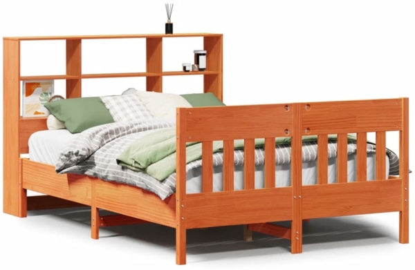 vidaXL Massivholzbett ohne Matratze Wachsbraun 135x190 cm Kiefernholz 3323238