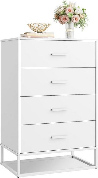 WLIVE Kommode Holz kommode für Schlafzimmer mit 4 Schubladen, Nachttisch (hohe Kommode mit Schubladen und stabilem Metallrahmen, Breit 54cm), 54×36×83 cm Kommode Weiß, für Schlafzimmer/Flur/Wohnzimmer