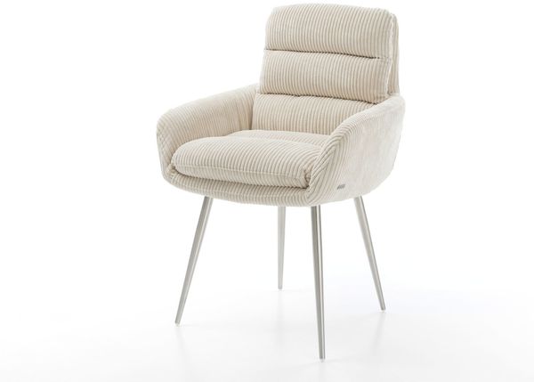 Esszimmerstuhl Abelia-Flex mit Armlehnen Cord Beige 4-Fuß konisch Edelstahl